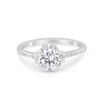 Vintage Style Engagement Ring Simulated CZ 925 Sterling Silver